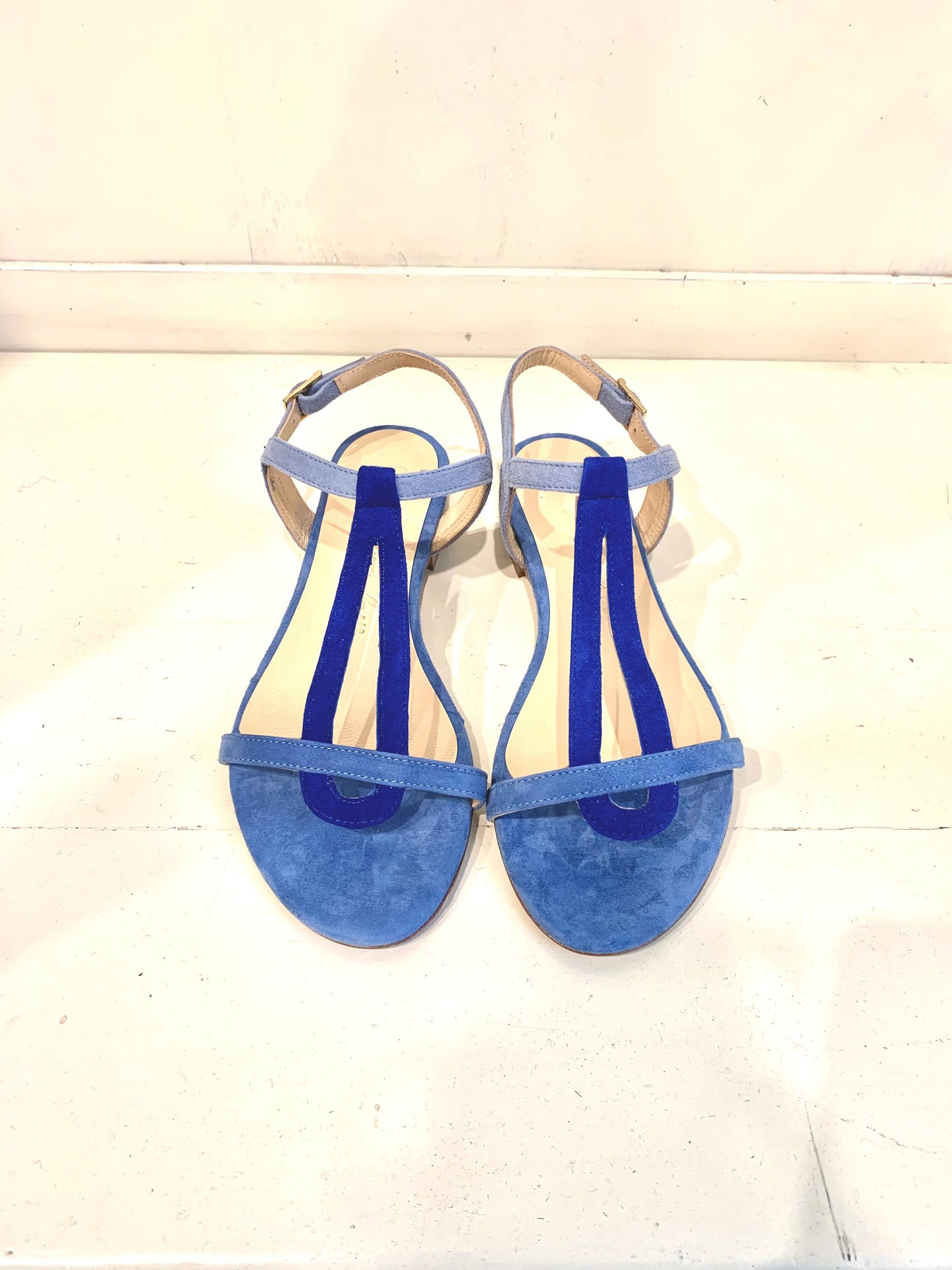 Sandalo in Pelle e Camoscio Color Blu e Azzurro