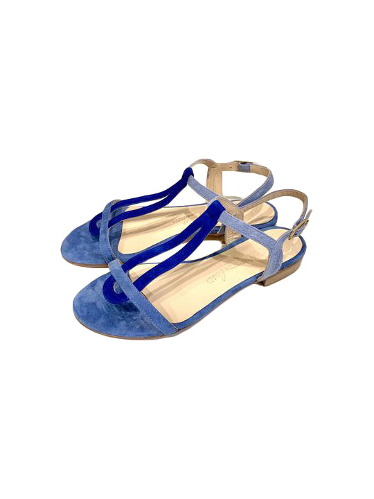 Sandalo in Pelle e Camoscio Color Blu e Azzurro